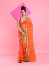 Load image into Gallery viewer, Orange Pure Cotton Tant Saree With Woven Designs