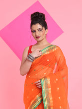 Load image into Gallery viewer, Orange Pure Cotton Tant Saree With Woven Designs