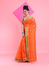 Load image into Gallery viewer, Orange Pure Cotton Tant Saree With Woven Designs
