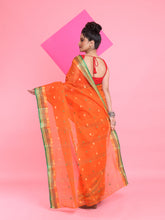 Load image into Gallery viewer, Orange Pure Cotton Tant Saree With Woven Designs
