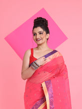 Load image into Gallery viewer, Fuchsia Pure Cotton Tant Saree With Woven Designs