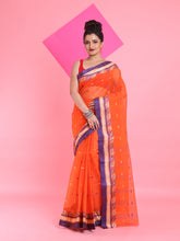 Load image into Gallery viewer, Orange Pure Cotton Tant Saree With Woven Designs