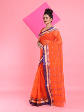 Load image into Gallery viewer, Orange Pure Cotton Tant Saree With Woven Designs