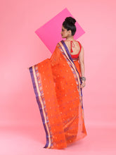Load image into Gallery viewer, Orange Pure Cotton Tant Saree With Woven Designs