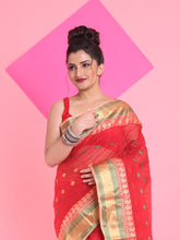 Load image into Gallery viewer, Red Pure Cotton Tant Saree With Woven Designs