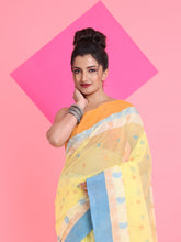 Load image into Gallery viewer, Banana Yellow Pure Cotton Tant Saree With Woven Designs