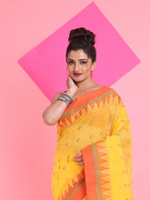 Load image into Gallery viewer, Yellow Pure Cotton Tant Saree With Woven Designs