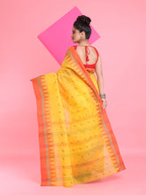 Load image into Gallery viewer, Yellow Pure Cotton Tant Saree With Woven Designs
