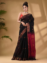 Load image into Gallery viewer, Black Cotton Blend Handwoven Saree With Woven Zari Border