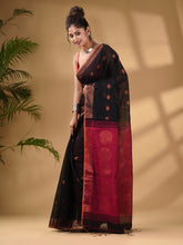 Load image into Gallery viewer, Black Cotton Blend Handwoven Saree With Woven Zari Border