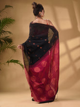 Load image into Gallery viewer, Black Cotton Blend Handwoven Saree With Woven Zari Border