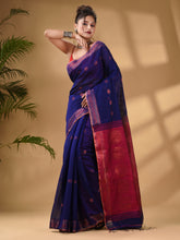 Load image into Gallery viewer, Blue Cotton Blend Handwoven Saree With Woven Zari Border