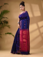 Load image into Gallery viewer, Blue Cotton Blend Handwoven Saree With Woven Zari Border