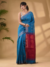 Load image into Gallery viewer, Sky Blue Cotton Blend Handwoven Saree With Woven Zari Border