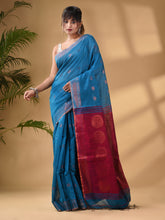 Load image into Gallery viewer, Sky Blue Cotton Blend Handwoven Saree With Woven Zari Border