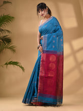 Load image into Gallery viewer, Sky Blue Cotton Blend Handwoven Saree With Woven Zari Border