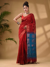 Load image into Gallery viewer, Red Cotton Blend Handwoven Saree With Woven Zari Border