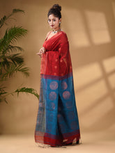 Load image into Gallery viewer, Red Cotton Blend Handwoven Saree With Woven Zari Border