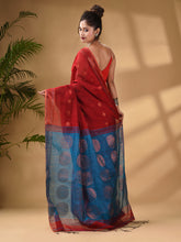 Load image into Gallery viewer, Red Cotton Blend Handwoven Saree With Woven Zari Border
