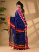 Load image into Gallery viewer, Blue Cotton Blend Handwoven Saree With Stripes Pallu