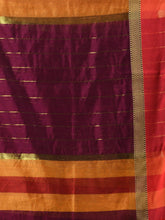 Load image into Gallery viewer, Magenta Cotton Blend Handwoven Saree With Stripes Pallu