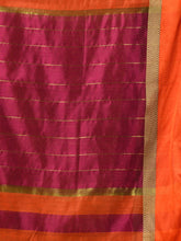 Load image into Gallery viewer, Mustard Cotton Blend Handwoven Saree With Stripes Pallu