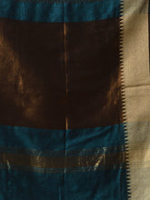 Load image into Gallery viewer, Teal Cotton Handwoven Soft Saree With Zari Border