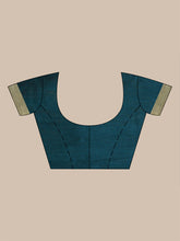 Load image into Gallery viewer, Teal Cotton Handwoven Soft Saree With Zari Border