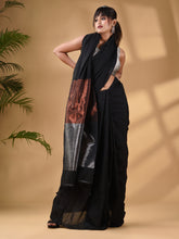 Load image into Gallery viewer, Black Cotton Handwoven Soft Saree