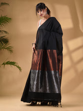 Load image into Gallery viewer, Black Cotton Handwoven Soft Saree
