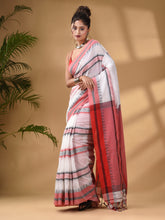 Load image into Gallery viewer, White Cotton Handwoven Soft Saree With Temple Border