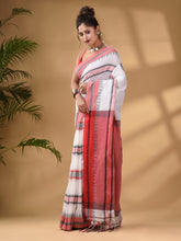 Load image into Gallery viewer, White Cotton Handwoven Soft Saree With Temple Border