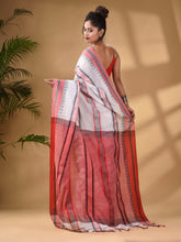 Load image into Gallery viewer, White Cotton Handwoven Soft Saree With Temple Border