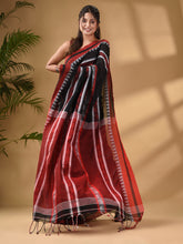 Load image into Gallery viewer, Black Cotton Handwoven Soft Saree With Temple Border