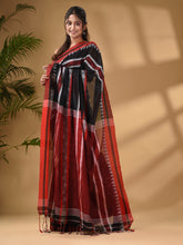 Load image into Gallery viewer, Black Cotton Handwoven Soft Saree With Temple Border