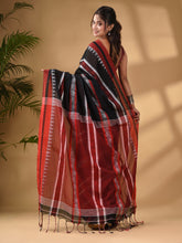Load image into Gallery viewer, Black Cotton Handwoven Soft Saree With Temple Border