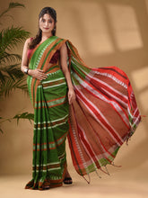 Load image into Gallery viewer, Light Green Cotton Handwoven Soft Saree With Temple Border