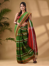 Load image into Gallery viewer, Light Green Cotton Handwoven Soft Saree With Temple Border