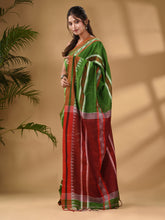 Load image into Gallery viewer, Light Green Cotton Handwoven Soft Saree With Temple Border