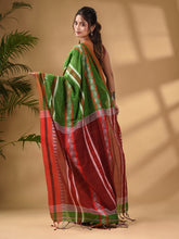 Load image into Gallery viewer, Light Green Cotton Handwoven Soft Saree With Temple Border