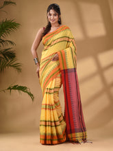 Load image into Gallery viewer, Yellow Cotton Handwoven Soft Saree With Temple Border