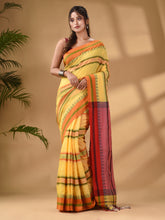 Load image into Gallery viewer, Yellow Cotton Handwoven Soft Saree With Temple Border