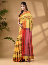 Load image into Gallery viewer, Yellow Cotton Handwoven Soft Saree With Temple Border
