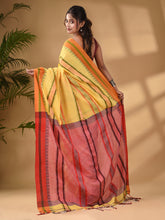 Load image into Gallery viewer, Yellow Cotton Handwoven Soft Saree With Temple Border