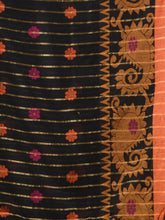 Load image into Gallery viewer, Black Cotton Handwoven Saree With Paisley Border