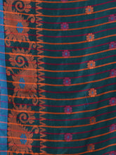 Load image into Gallery viewer, Teal Cotton Handwoven Saree With Paisley Border