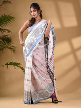 Load image into Gallery viewer, White Cotton Handwoven Saree With Paisley Border