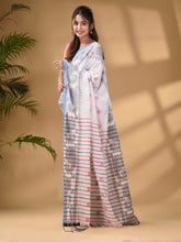 Load image into Gallery viewer, White Cotton Handwoven Saree With Paisley Border