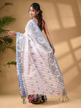 Load image into Gallery viewer, White Cotton Handwoven Saree With Paisley Border