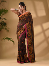 Load image into Gallery viewer, Brown Cotton Handwoven Saree With Paisley Border